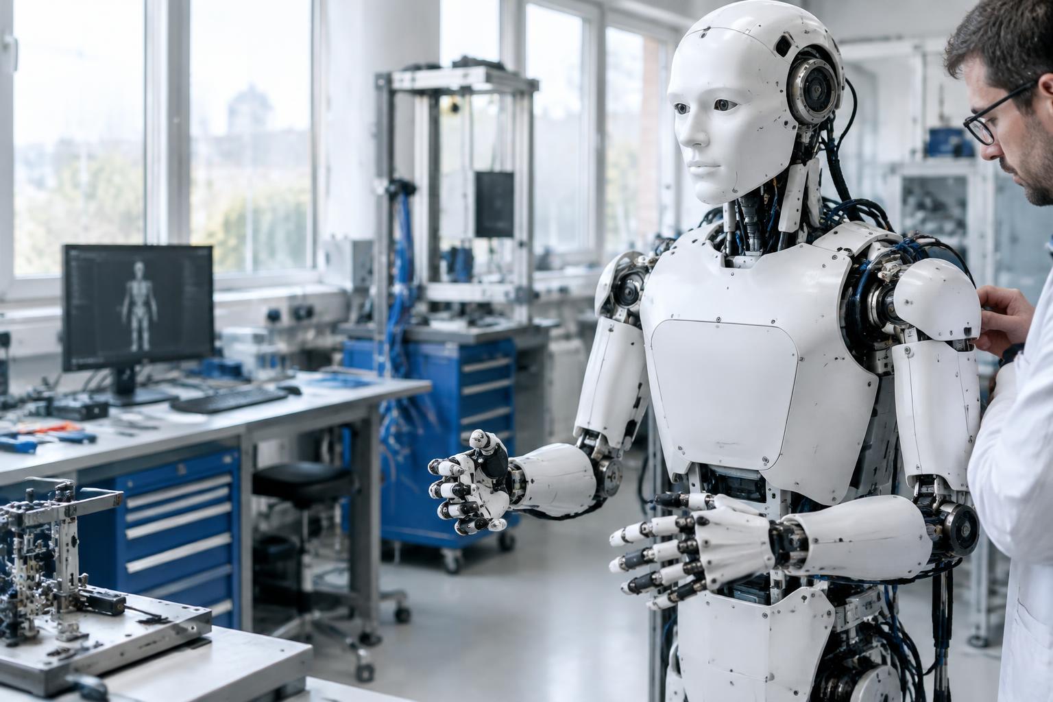 Robot humanoïde dans un laboratoire de recherche, illustration générée